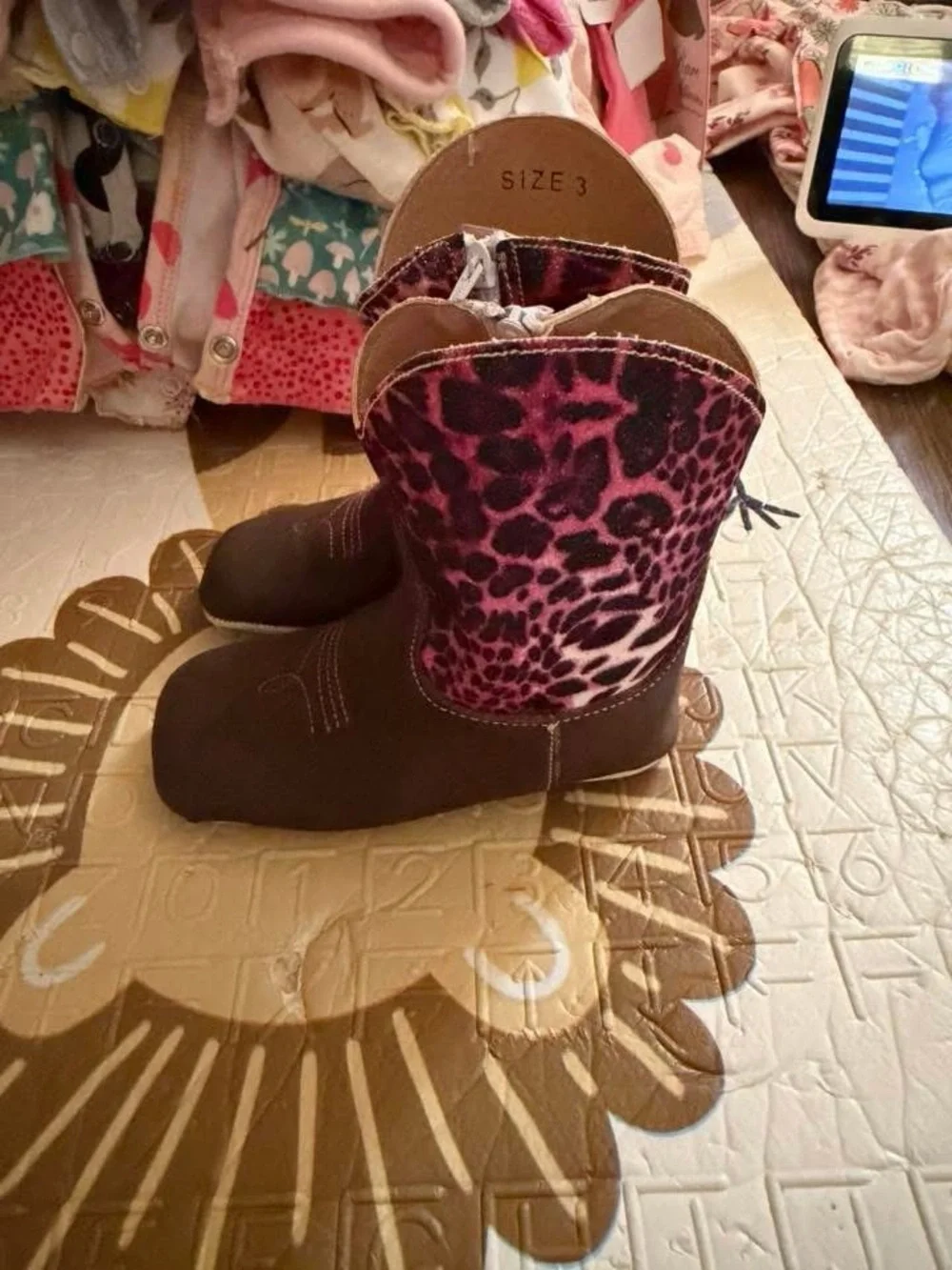 Brown & Pink Western Cowboy Boots
